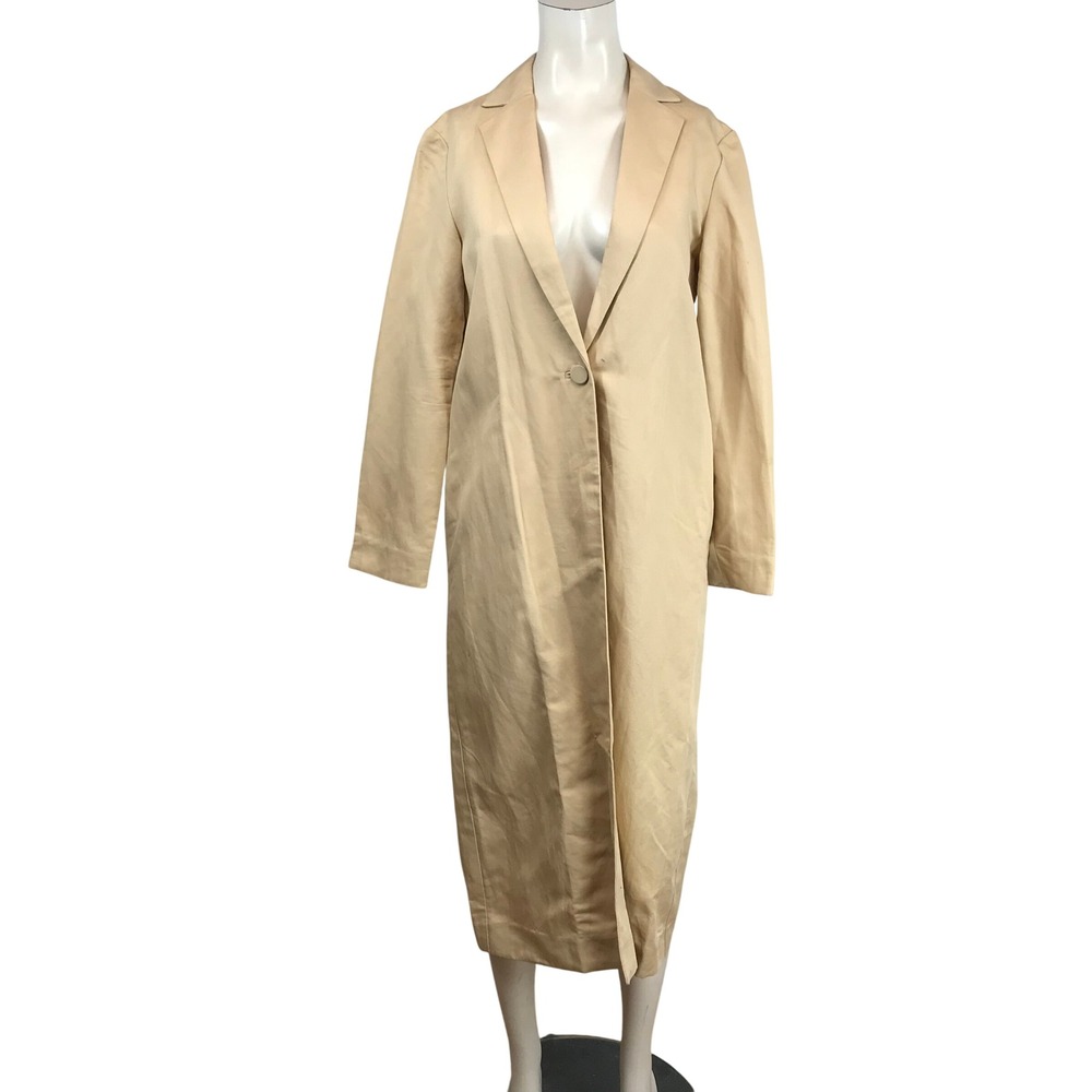 & Other Stories Long Beige Trench Coat Blazer Style Button Front Lapel Collar